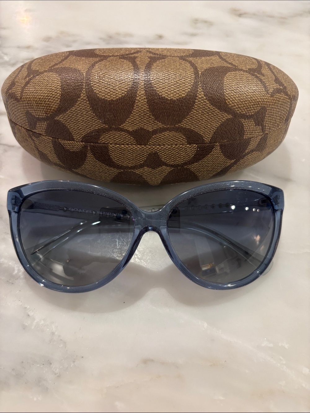 Coach Women's Blue Gradient Oversized Sunglasses with Brown Signature Case